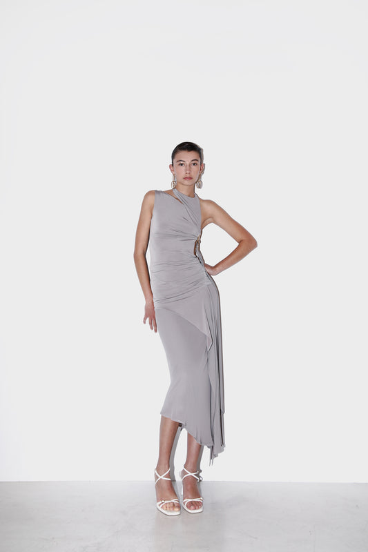 Asymmetric midi dress ESHA warm grey