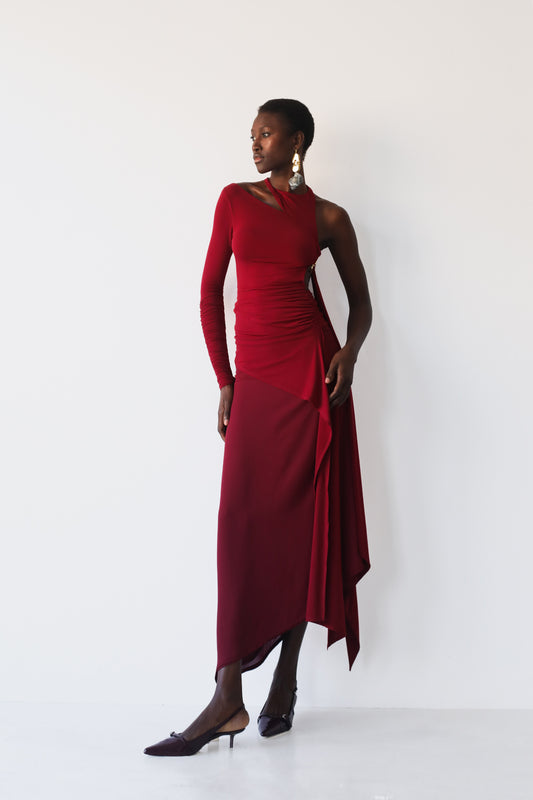 Asymmetric midi dress SEDONA windsor wine